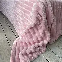 Велюровое покрывало "Шарпей колоровский" на кровать евро 210*230 широкая полоска 4 см розовый