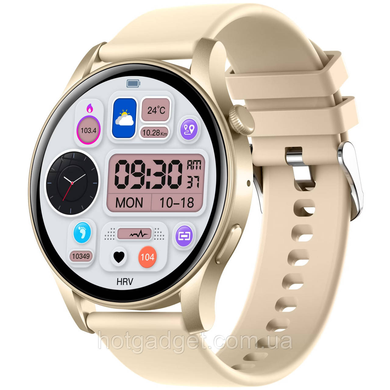 Смарт-годинник жіночий LEMFO KC88 Gold (тонометр, пульсоксиметр, дзвінки) Amoled екран
