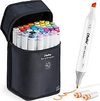 Набір скетч маркери малювання 40 штук - Ohuhu 40 Colors Dual Tips Alcohol Art Markers Fine & Chisel Оригінал