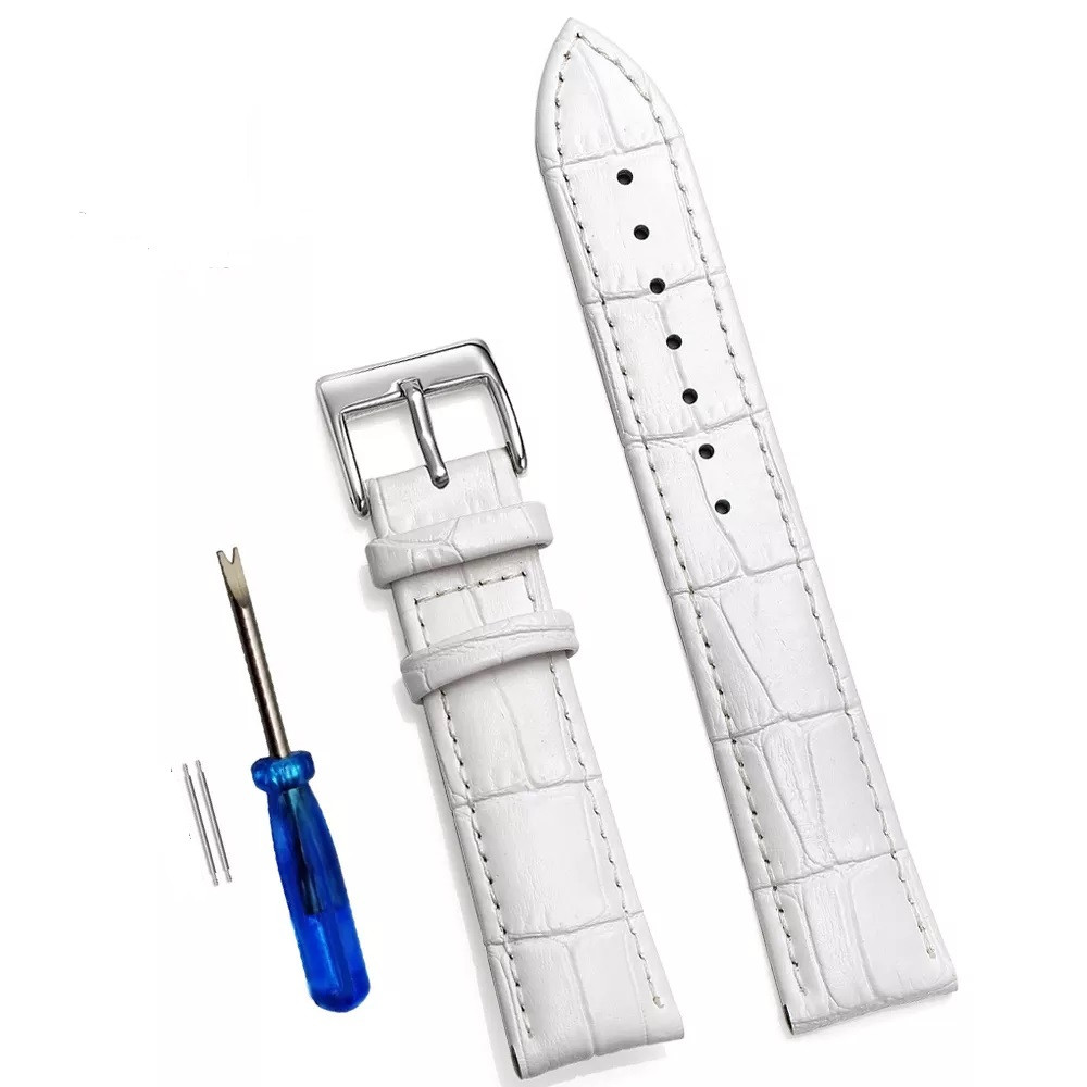 Ремінець шкіряний для годинника 20 мм білий, пряжка - срібляста
