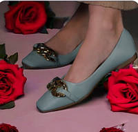 Женские модные туфли балетки Kamengsi с золотой цепочкой в мятном цвете. 38