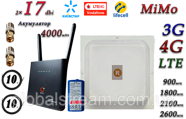 Комплект 4G WiFi роутер OLAX AX9 PRO LTE з акум. 4000 мА·год + MiMo антеною 2×17dbi, фото 1
