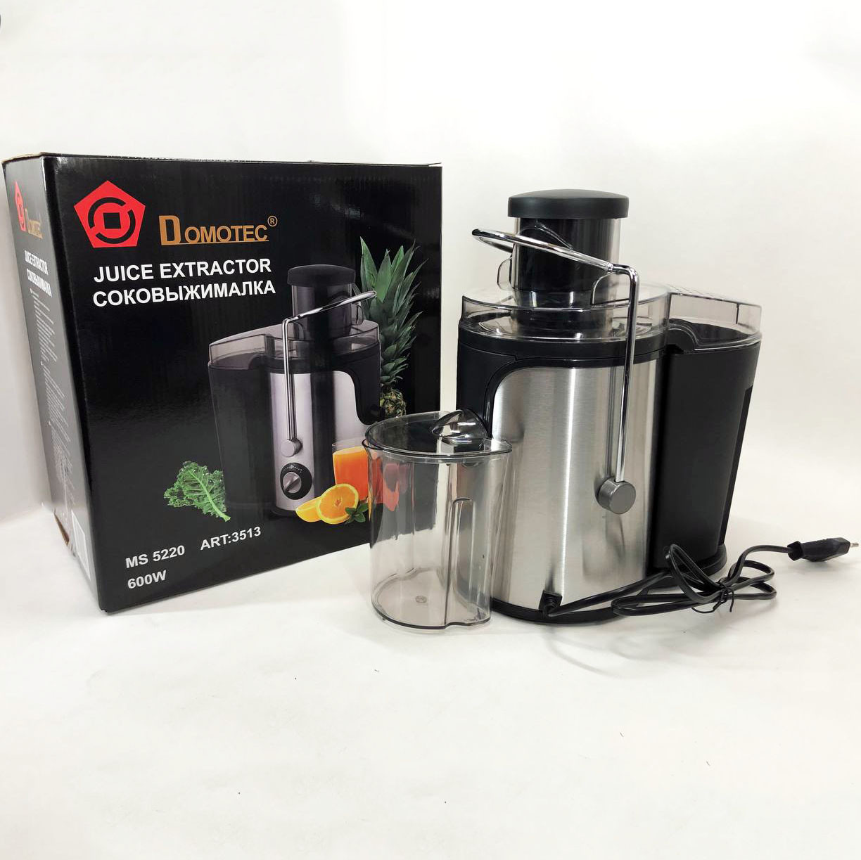 Електричний соковитискач Domotec MS-5220/3513 2 швидкості віджиму 600 W, соковитискач для моркви