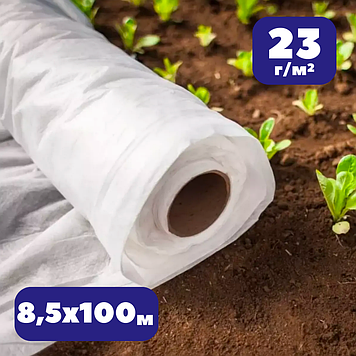 Агроволокно білого кольору 23 г/м² 8,5х100 м в рулоні Shadow для утеплення рослин та теплиць від заморозків