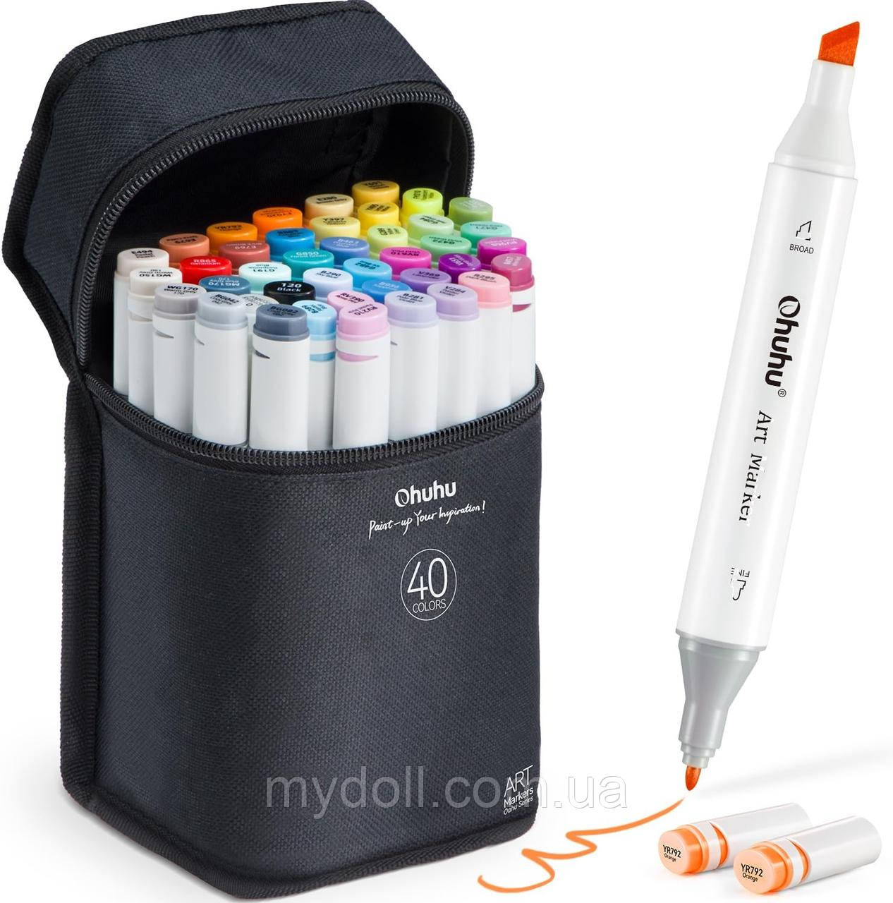 Набір скетч маркери для малювання 40 штук, — Ohuhu 40 Colors Dual Tips Alcohol Art Markers Fine & Chisel