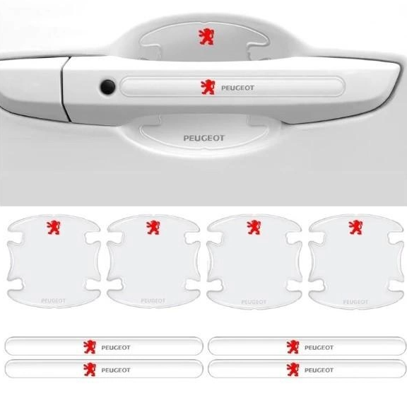 Наклейки захисні прозорі на дверні ручки + під дверні ручки з маркою авто Peugeot, захист від подряпин, фото 1