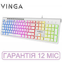 Клавіатура для комп'ютера з підсвіткою Vinga KB460 USB, White (біла), провідна, класична, класична повнорозмірна