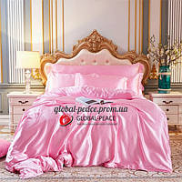 Атласное Розовое Евро постельное белье Moka Textile 200х220см