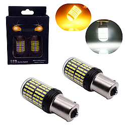 Світлодіодна лампа з цоколем 1156 BA15s P21W/5W 2 контакта 144 SMD 3014 12V білий + жовтий 2шт