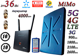 Повний комплект для 4G/LTE/5G з Wi-Fi роутер TP-LINK TL-MR6400 + 5G Антена планшетна MIMO 2 × 36dbi (36~48)