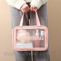 Косметичка жіноча дорожня рожева прозора Washbag 26*7*16 см, фото 4