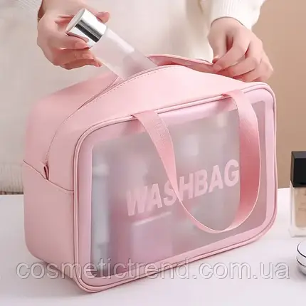 Косметичка жіноча дорожня рожева прозора Washbag 26*7*16 см, фото 1