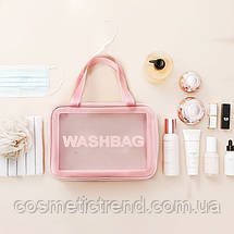 Косметичка жіноча дорожня рожева прозора Washbag 26*7*16 см, фото 5