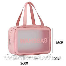 Косметичка жіноча дорожня рожева прозора Washbag 26*7*16 см, фото 3
