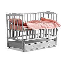 Кроватка детская "Ангелина" шарнир-подшипник с откидной боковушкой+шухлядка, бук (Серый)