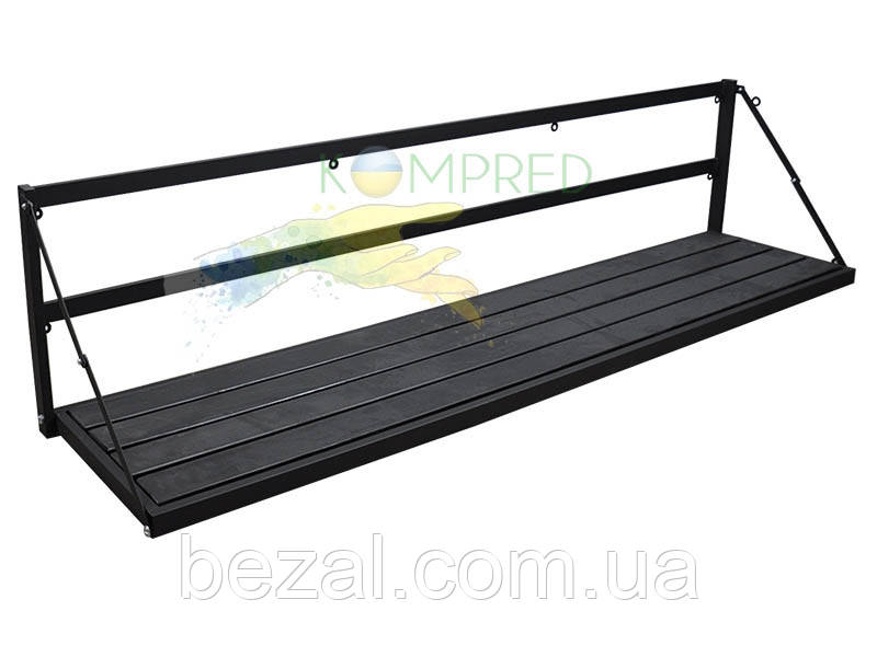 Лавка для укриттів зі спинкою настінна підвісна 1200х450х500мм (на ШАРНІРАХ, сидіння брус) чорний Kompred OL714/3, фото 1
