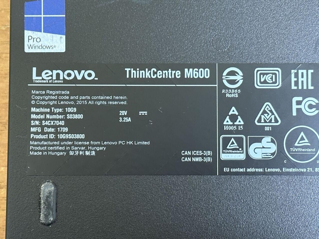 Неттоп Lenovo ThinkCentre M600 Tiny USFF/ Pentium J3710/ 4 GB RAM/ 320 GB HDD/ HD 405 - фото 7 - id-p2086025763