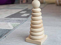 Дитяча дерев'яна іграшка пірамідка 8.5х21 см вежа з натурального екоматеріалу / Дитяча дерев'яна іграшка