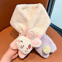 Білий шарф із Зайчиком, дитячий зимовий хутряний шарф, для дівчинки, FS-2249