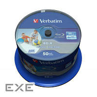 Диск Verbatim Blu-Ray BD-R 50 Pack Spindle Single Layer 25GB 6X Wide Printable (43812)