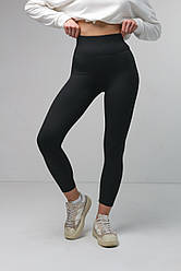 Лосіни жіночі в рубчик leg з високою посадкою чорні жіночі щільні легінси для спорту
