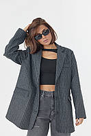 Женский однобортный пиджак в полоску - темно-серый цвет, L