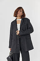 Женский однобортный пиджак в полоску - черный цвет, M