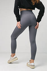 Лосіни жіночі в рубчик leg з високою посадкою сірі жіночі щільні легінси для спорту