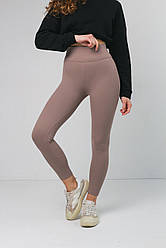 Лосіни жіночі в рубчик leg з високою посадкою коричневі жіночі щільні легінси для спорту