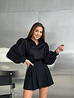 Женская рубашка с ажурным рукавом черного цвета 26198 RS S