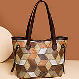 Сумка жіноча з малюнком у наборі з гаманцем коричневого кольору, фото 2