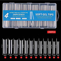 Гелевые типсы для наращивания ногтей Starlet professional 240 шт в упаковке форма квадрат прозрачные
