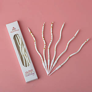 Свічки для торта "Хвилясті" 6 шт. БІЛІ з золотими крапками