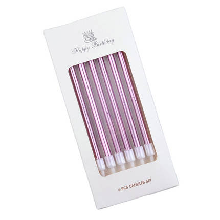 Свічки для торта Металік РОЖЕВИЙ в коробці 6 шт., фото 1