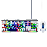 Проводной набор INPHIC клавиатура K9 MECHA + игровая мышь W9, с RGB подсветкой, бесшумный, сине-белый