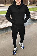 Теплий приталений спортивний костюм чорного кольору штани+худі на флісі мужской спортивный костюм