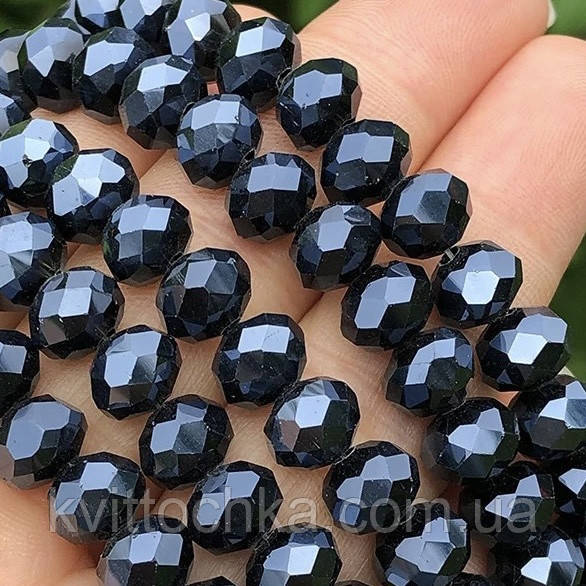 Бусини кришталеві (Рондель) 8х6 мм, 66 намистини, колір графіт