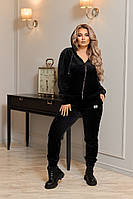 Велюровий спортивний жіночий костюм стильний супер батальний чорний