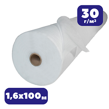 Агроволокно для укриття рослин 30 г/м² біле 1,6х100 м в рулоні зимове для утеплення теплиць від заморозків