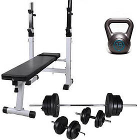Силовий комплект, лава для жиму Штанга Гантелі Набір 70 кг Гіря 10 кг у Подарунок Професійна лава