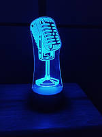 3d-светильник Ретро микрофон, 3д-ночник, несколько подсветок (на батарейке), подарок певцу