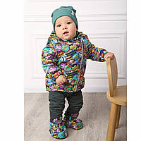 Куртка-жилетка детская DoRechi трансформер 2 в 1 Комиксы рост 74 см (6-9 месяцев) Зеленый + Фиолетовый