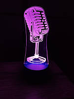 3d-светильник Ретро микрофон, 3д-ночник, несколько подсветок (на пульте), подарок для певца