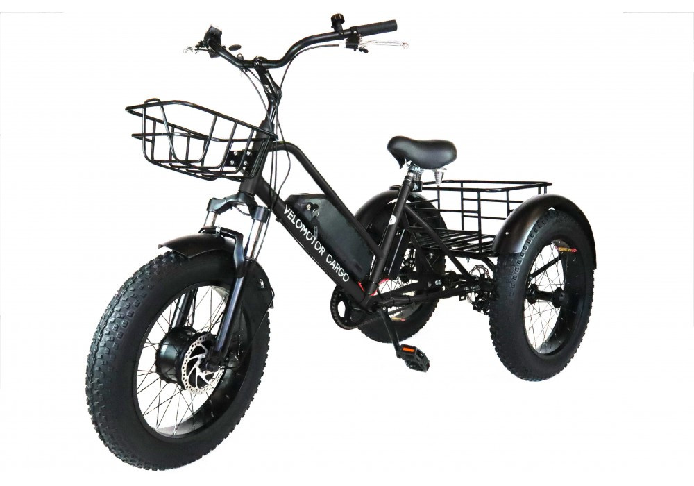 Триколісний електровелосипед VELOMOTOR CARGO 36-48V 500 W з кошиком (Чорний)