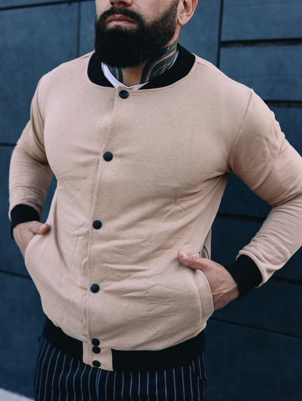 Чоловічий бежевий легкий бомбер молодіжний повсякденний для хлопця, чоловічі курки на ґудзику модні стильні