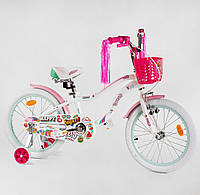 Детский 2-х колесный велосипед с корзинкой и дополнительными колесами 18'' CORSO «Sweety»