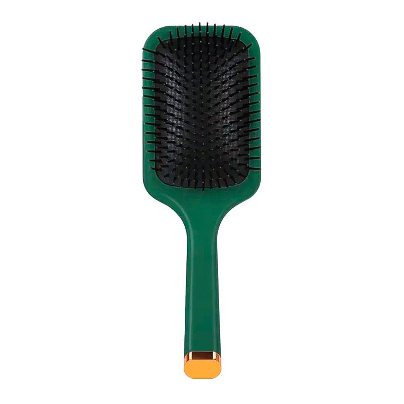Масажна щітка Happy Hair для укладання волосся прямокутна зелена з золотом