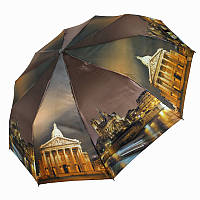 Складной женский зонт полуавтомат коричневый "Ночной город" от SL топ