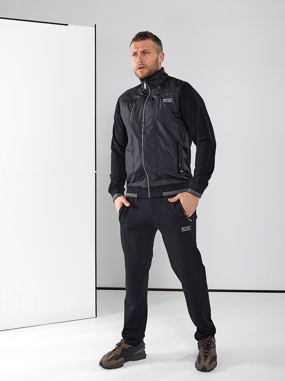 Чоловічий спортивний костюм Hugo Boss чорний класичний брендовий спорт костюм Бос із прямими штанами