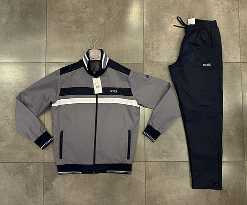 Спортивний костюм Hugo Boss чоловічий брендовий демісезонний костюм плащівка Бос сірий, фото 1